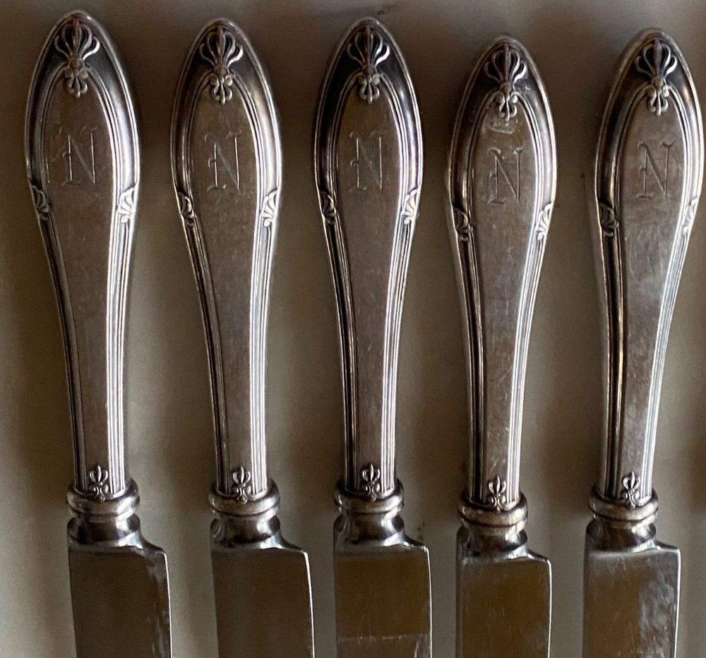 SET 6 DINNER KNIVES! Vintage GORHAM silverplate: PROVIDENCE pattern Monogram "N"